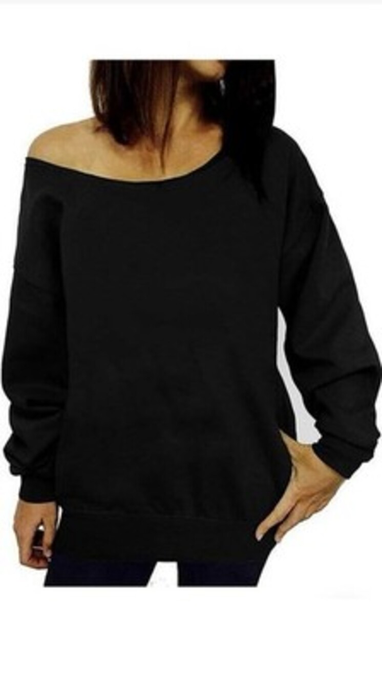 Womens Off Shoulder Sweatshirt Slouchy Long Sleeve Shirts Pullover Tops-SIZE M